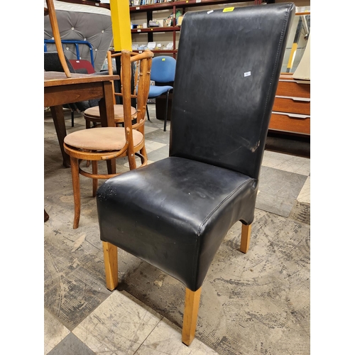 3045 - High back leather style chair wooden legs