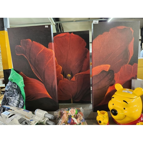 862 - Set of three canvases of a Poppy by Adelene Fletcher from The Wight Studios