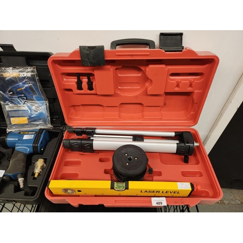 489 - Laser level and tripod CASED AS NEW  GOOD WORKING ORDER