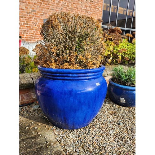 28 - Very large blue glazed stoneware planter excellent condition