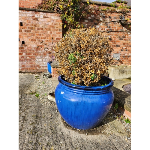 29 - Very large blue glazed stoneware planter excellent condition