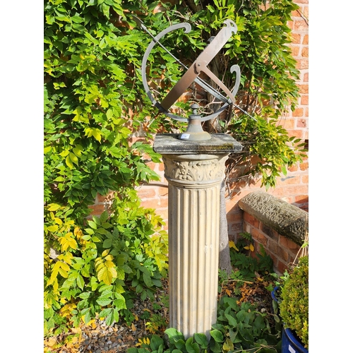 36 - Stunning antique Metal sundial on sandstone column plinth beautifully weathered