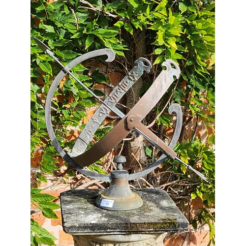 36 - Stunning antique Metal sundial on sandstone column plinth beautifully weathered