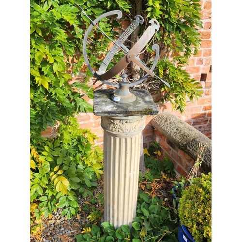 36 - Stunning antique Metal sundial on sandstone column plinth beautifully weathered