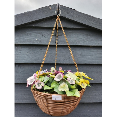 5 - Pair of plastic hanging baskets with artifical plants