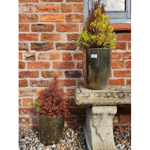 52 - Metallic plant pots with small conifer trees