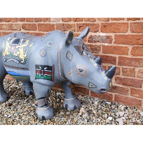 60 - Kenyan Painted Rhino statue garden feature, painted by Mugie Primary School for Chester Zoo one off ... 