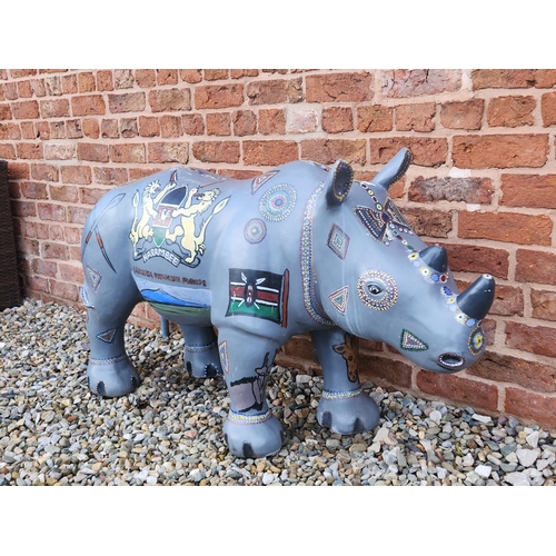 60 - Kenyan Painted Rhino statue garden feature, painted by Mugie Primary School for Chester Zoo one off ... 