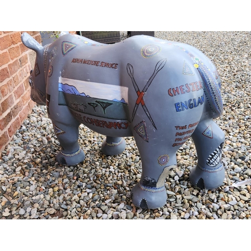 60 - Kenyan Painted Rhino statue garden feature, painted by Mugie Primary School for Chester Zoo one off ... 