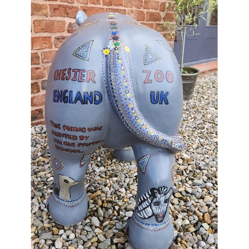 60 - Kenyan Painted Rhino statue garden feature, painted by Mugie Primary School for Chester Zoo one off ... 