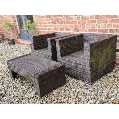 63 - Quality rattan waterproof chairs with cushions and table with glass**