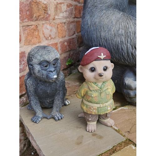 65 - Baby Gorilla garden ornament and Meerkat Soldier