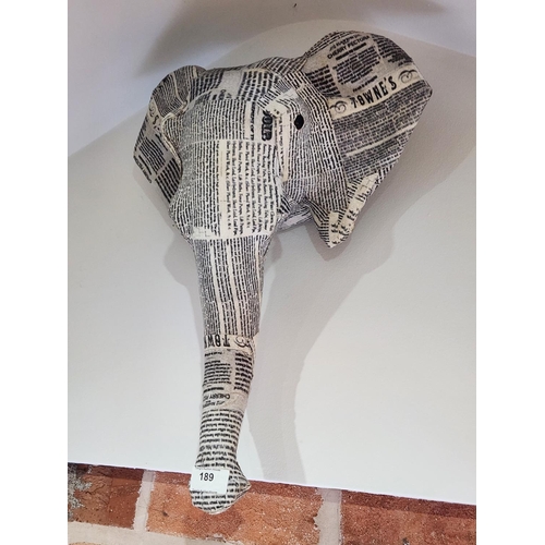 189 - Decoupage newspaper wall hanging elephant