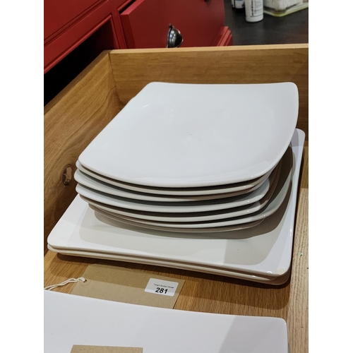 281 - 3 x large M&S Andante square plates and 7 M&S Andante square side plates