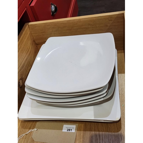 281 - 3 x large M&S Andante square plates and 7 M&S Andante square side plates