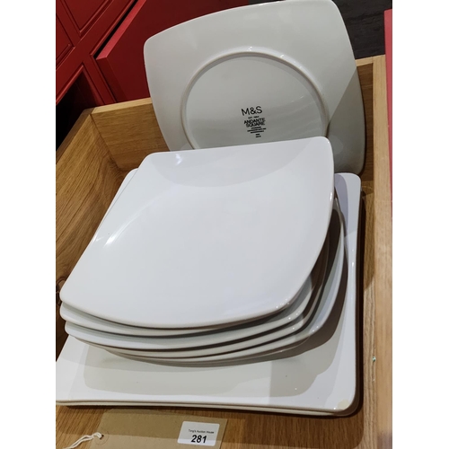 281 - 3 x large M&S Andante square plates and 7 M&S Andante square side plates