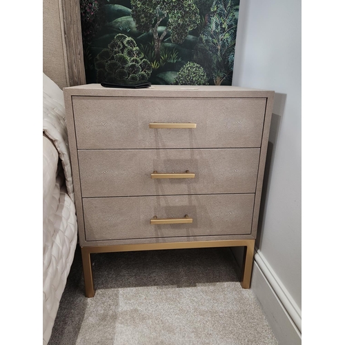 391 - Jasper cream Andrew Martin side tables, pair of, £725 each! Good condition finished in Faux-shagreen... 