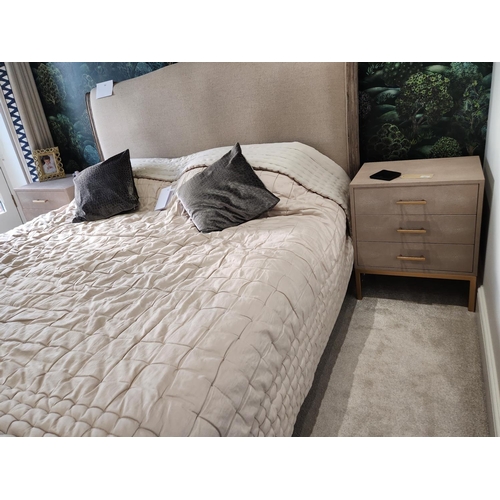 391 - Jasper cream Andrew Martin side tables, pair of, £725 each! Good condition finished in Faux-shagreen... 