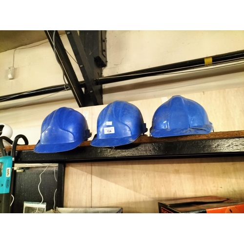 104 - three  blue work hard hats