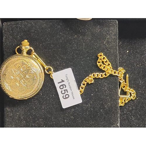 1659 - **LAST CHANCE ITEM**IMMACULATEA gold tone pocket watch with chain