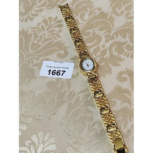 1667 - **LAST CHANCE ITEM**IMMACULATEA ladies gold tone quartz watch with Celtic design strap Charles Leman... 