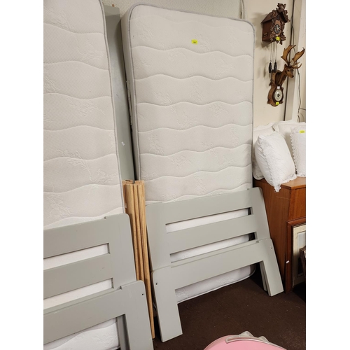 2091 - AS NEW AND £300 PAID Single solid wood bed frame with head and footboard painted in grey with single... 