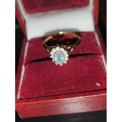 1708 - Stunning 18ct gold ring with large Aqua marine stone and 12 diamonds Sheffield gold date letter N Ma... 