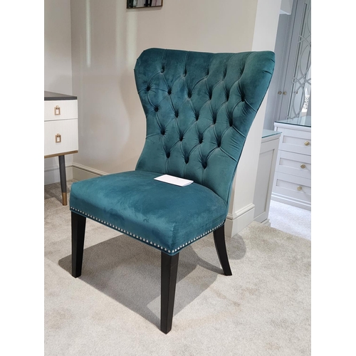 383 - Teal Velvet Dressing Chair H106cm W72cm D70cm designer stylish chair wooden legs studded detail as n... 