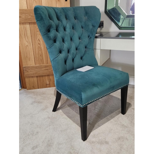 383 - Teal Velvet Dressing Chair H106cm W72cm D70cm designer stylish chair wooden legs studded detail as n... 