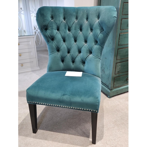 383 - Teal Velvet Dressing Chair H106cm W72cm D70cm designer stylish chair wooden legs studded detail as n... 