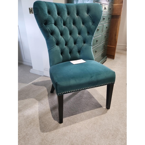 383 - Teal Velvet Dressing Chair H106cm W72cm D70cm designer stylish chair wooden legs studded detail as n... 