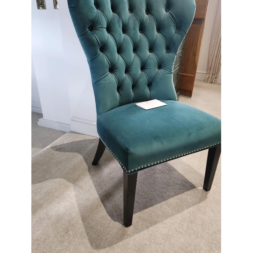 383 - Teal Velvet Dressing Chair H106cm W72cm D70cm designer stylish chair wooden legs studded detail as n... 