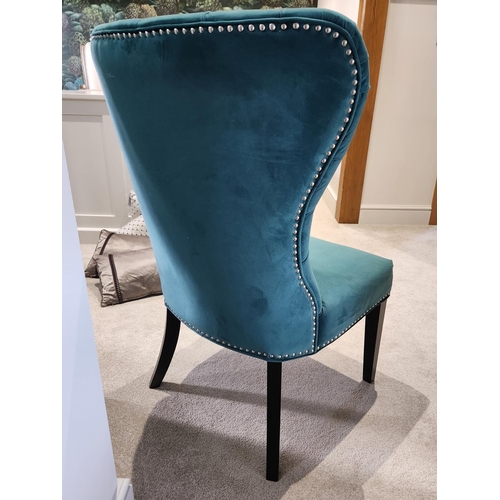 383 - Teal Velvet Dressing Chair H106cm W72cm D70cm designer stylish chair wooden legs studded detail as n... 