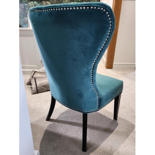 383 - Teal Velvet Dressing Chair H106cm W72cm D70cm designer stylish chair wooden legs studded detail as n... 