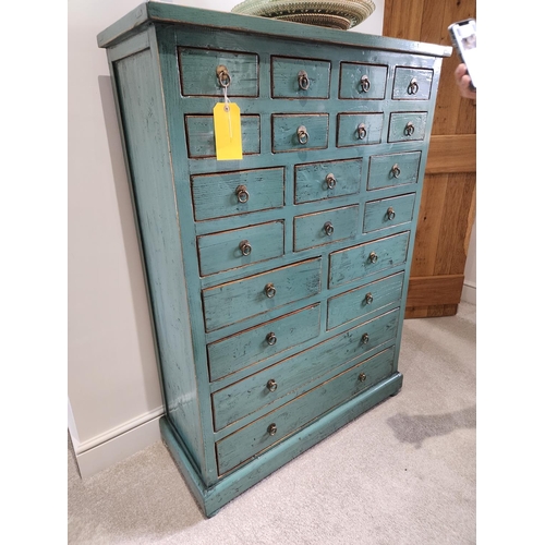 385 - Bespoke stunning Tall Chest of Drawers solid wooden dark teal, twenty drawers! beautiful quality wit... 