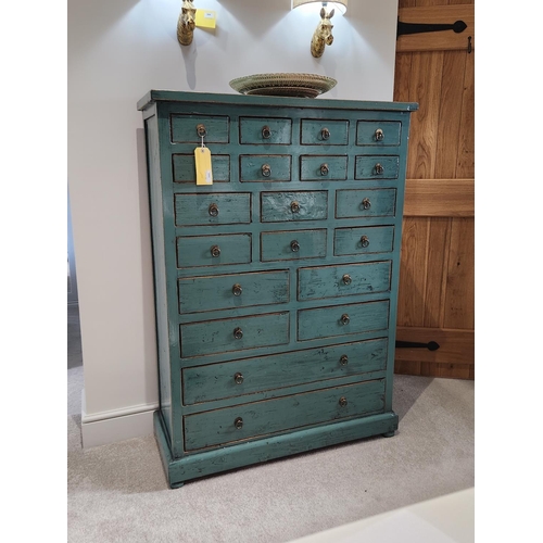 385 - Bespoke stunning Tall Chest of Drawers solid wooden dark teal, twenty drawers! beautiful quality wit... 