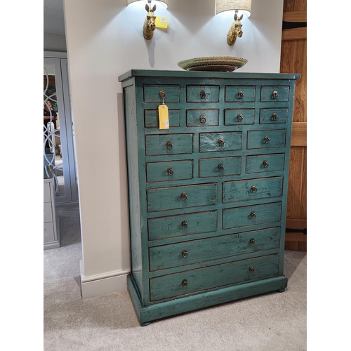 385 - Bespoke stunning Tall Chest of Drawers solid wooden dark teal, twenty drawers! beautiful quality wit... 