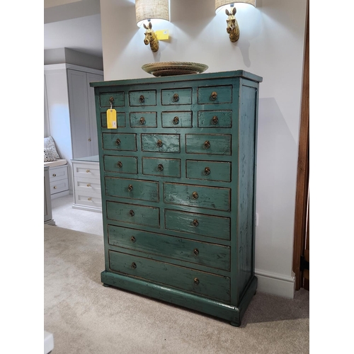 385 - Bespoke stunning Tall Chest of Drawers solid wooden dark teal, twenty drawers! beautiful quality wit... 