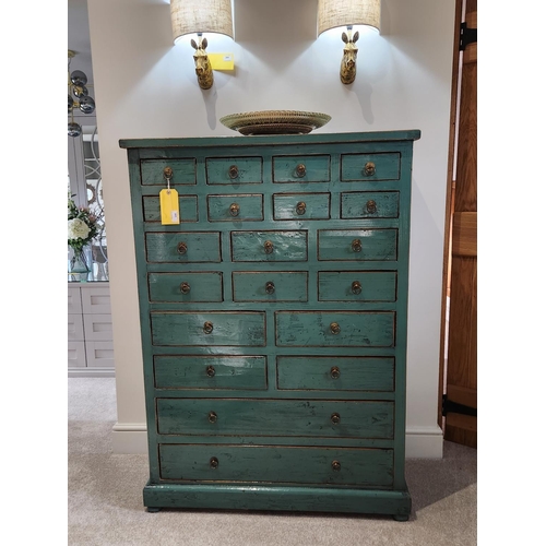 385 - Bespoke stunning Tall Chest of Drawers solid wooden dark teal, twenty drawers! beautiful quality wit... 