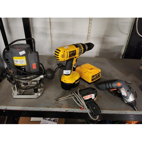 130 - Job lot gwo ROUTER , DEWALT DRILL , SOULDERING GUN AND ELECTRIC SCREWDRIVER