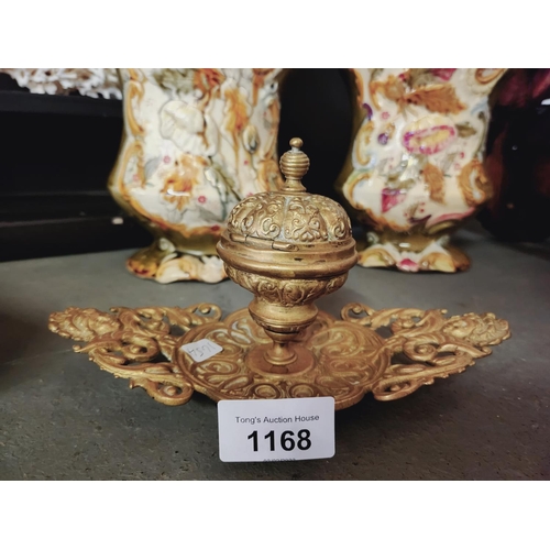 1168 - Stunning brass pierced desk inkwell