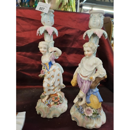 807 - A pair of Augustus Rex hand painted candle holders figurines hand painted in excellent condition 11'... 