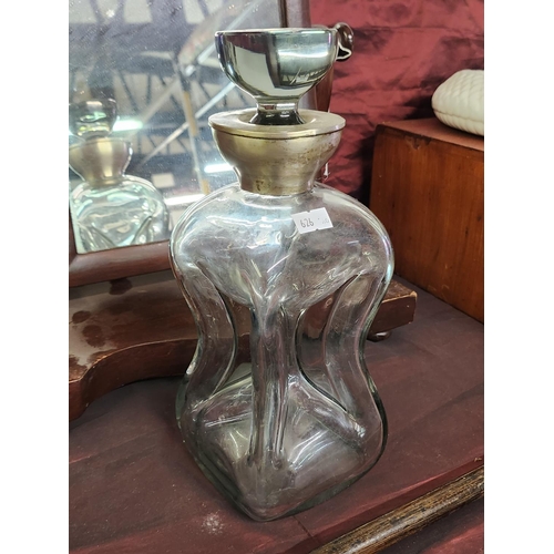 830 - Stunning Art Deco style heavy blown dimple effect decanter, with original stopper and metal collar