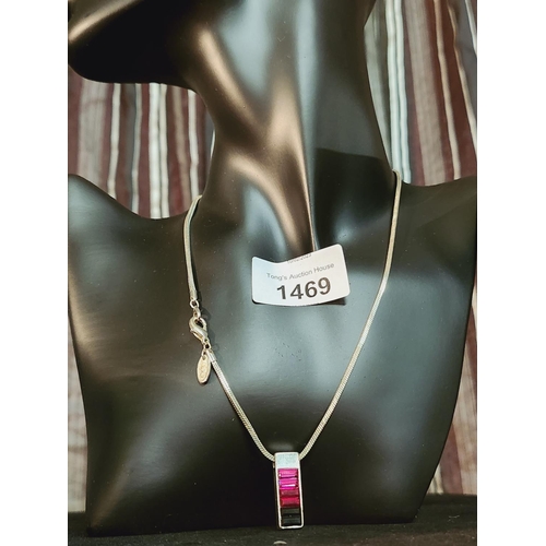 1469 - A next Silver tone pendant and chain with pink rainbow crystals