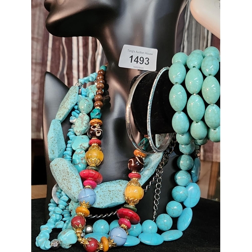 1493 - five bracelet and 3 necklaces and some items with real turquoise