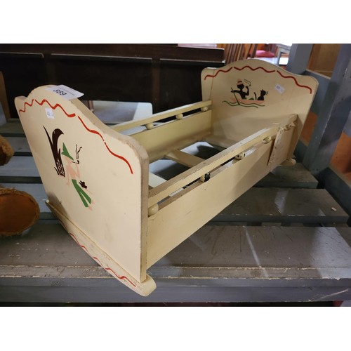 889 - Vintage Wooden rocking dolls cot