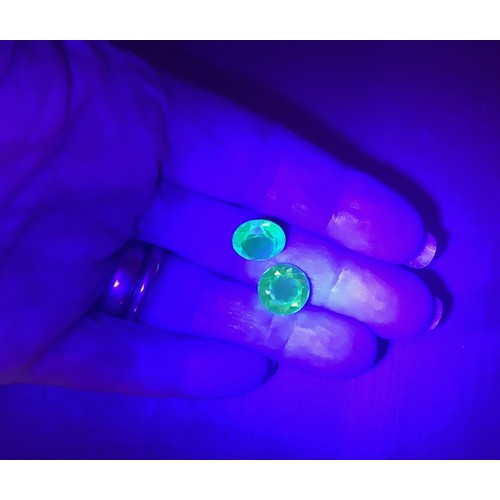 1512 - Two Vintage Czech UV URANIUM glass brilliant cut gemstone 12mm aprx one yellow one green