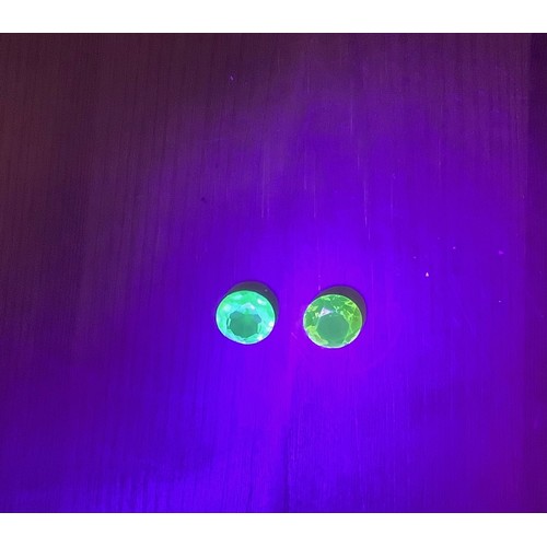 1512 - Two Vintage Czech UV URANIUM glass brilliant cut gemstone 12mm aprx one yellow one green