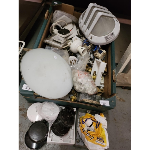 272 - Box of various lighting equipment and electrical switches, plugs etc