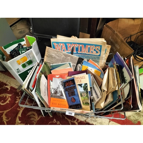 588 - Collection of ephemera including newspapers, pamphlets, maps and books